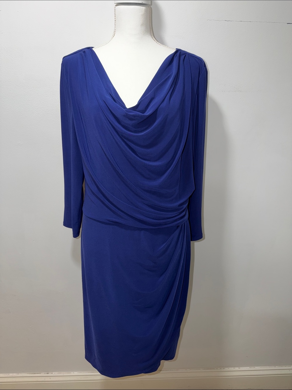 CHAPS Elegant Cowl-Neck Royal Blue Dress Wedding Evening XL Stretch Formal